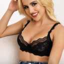 Lace Bra Bralette Push Up Unlined Demi Bras Sheer Mesh Balconette with Underwire (Black, S)