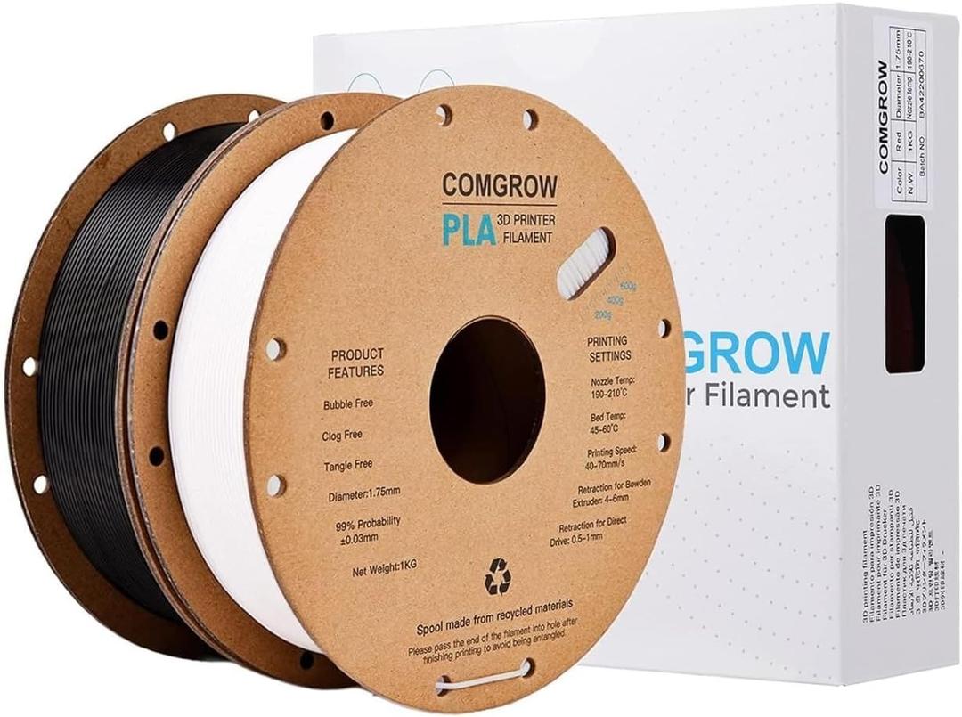 PLA 3D Printer Filament, 3D Printer PLA Filament 1.75mm, Dimensional Accuracy +/- 0.02 mm, 2 * 11KG Spool PLA Black and White