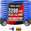 WOJET Pressure Washer Hose 25ftx1/4, Ultra Flexible Power Washer Hose with M22 14mm Non-leak Thread Fitting, High Pressure Hose fits Electric Power Washers, Replacement Hose for Ryobi Models, 3200PSI