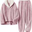 Fluffy Pajamas for Women Set Soft Comfy Fleece Pjs Pullover Pants Loose Plush 2 Piece Sleepwear Fuzzy for Winter (X-Large, Pink)