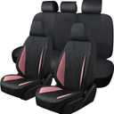 Car Seat Covers Full Set, Leather Car Seat Cushion, Breathable Materials, Suitable for Most Car SUV/Truck/Sedan/Automotive (Pink + Black, Five-Piece)