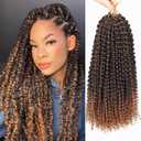 Dorsanee Ombre Brown Passion Twist Hair 16 Inch 7 Packs Water Wave Crochet Hair Long Bohemian Curly Braiding Hair for Butterfly Locs, Faux Locs, Boho Style Spring Twist Crochet Braids (T30#)