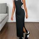 BEAUDRM Girl's Summer Cut Out Scoop Neck Maxi Dress Sleeveless Split Hem Casual Dresses Black 9Y 