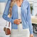 GRACE KARIN Women's Long Sleeve Button Down Vee Neck Classic Sweater Knit Cardigan (Blue, S)