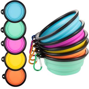 Collapsible Dog Bowls, Travel Dog Cat Water Bowl Portable Foldable Food Dishes with Carabiner Clip for Traveling, Hiking, Walking (Pack of 5)