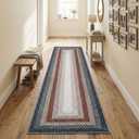 MilleLoom Area Rugs 6x9 Washable Rugs for Living Room Bedroom Modern Braided Print Soft Rugs Rustic Stain-Resistant Foldable Mat Non Slip Low Pile Cottage Carpet for Dining Farmhouse Office Red/Blue