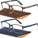 EASY READ 2 Pairs Sporty Style Reading Glasses for MenRectangular TR90 Blue Light Blocking Readers with Spring Hinge (Tortoise/Gradient Blue)