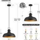 Black Farmhouse Pendant Lights 16 Inch Matte Pendant Lighting for Kitchen Island Industrial Adjustable Height Vintage Dome Hanging Light Fixtures for Barn, Dining Room 2 Packs, Large 2 Packs