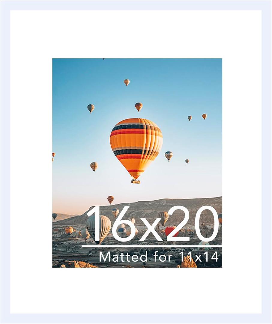 16x20 Picture Frame with 11x14 Mat, Display Photo 11x14 with Mat or 16 x 20 Without Mat, Wall Hanging Large 16 by 20 Poster Frame with Plexiglass, White