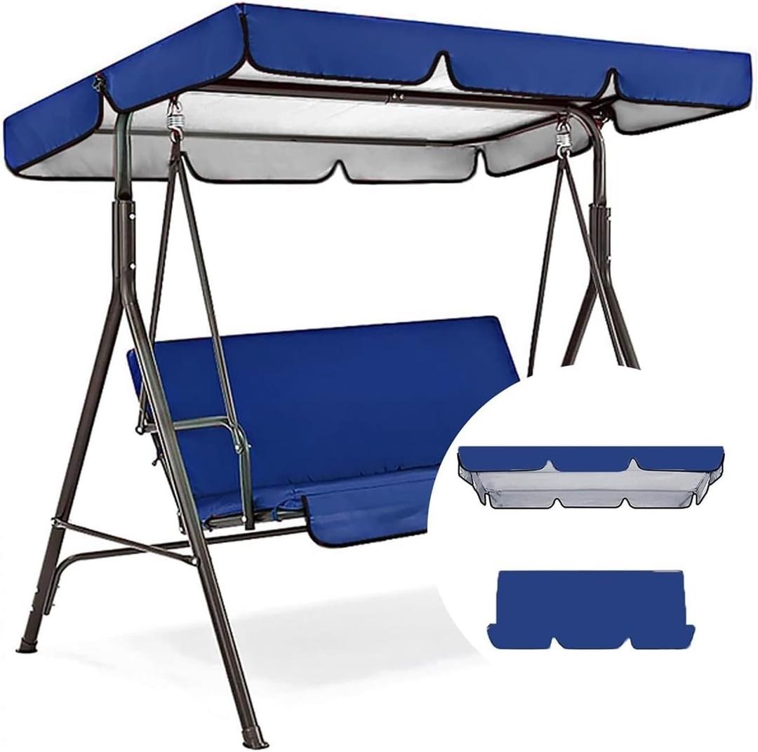 Swing Canopy Replacement, Top Cover, Cushion 3 Seater Waterproof Garden Sun Shade Porch Hammock Patio(65X45X6INCH) (Blue)