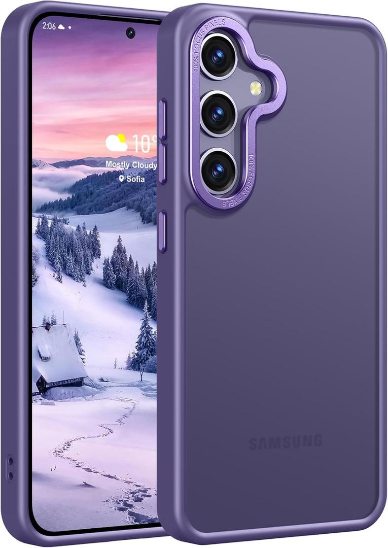 Rayboen for Samsung Galaxy S24 Plus Case, Translucent Matte Silky Feel PC Back Soft Silicone Edge Metallic Camera Lens, Shockproof Durable Slim Fit Phone Cover for Samsung S24+ Plus, Matte Purple