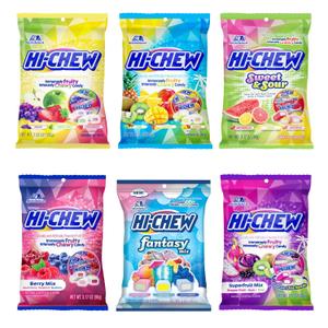 HI-CHEW Variety Mix, Pack of 6 Bags - 17 Flavor Assort Sweet and Sour Chewy Halloween Candy, Unique Fun Soft - Immensely Juicy Fruity Candy Flavors - Individually Wrapped for Sharing