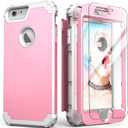 IDweel for iPhone 6S Plus Case with Screen Protector, for iPhone 6 Plus Case, 3 in 1 Shockproof Slim Hybrid Heavy Duty Hard PC Cover Soft Silicone Bumper Full Body Cover,Pink/Light Grey