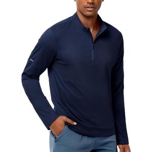 MIER Mens Quarter Zip Pullover Fleece Lined Dry Fit Golf Shirt | Moisture Wicking, Quick Dry, 4-Way Stretch, Reflective Details, Running Athletic Workout Gym, Midweight (Blue, XL)