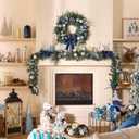 Valery Madelyn 24'' Pre-Lit Christmas Wreath for Front Door with Light, Collapsible Lighted Outdoor Christmas Wreath with Silvery Blue Xmas Balls Ribbons for Home Porch Fireplace Window Holiday Decor