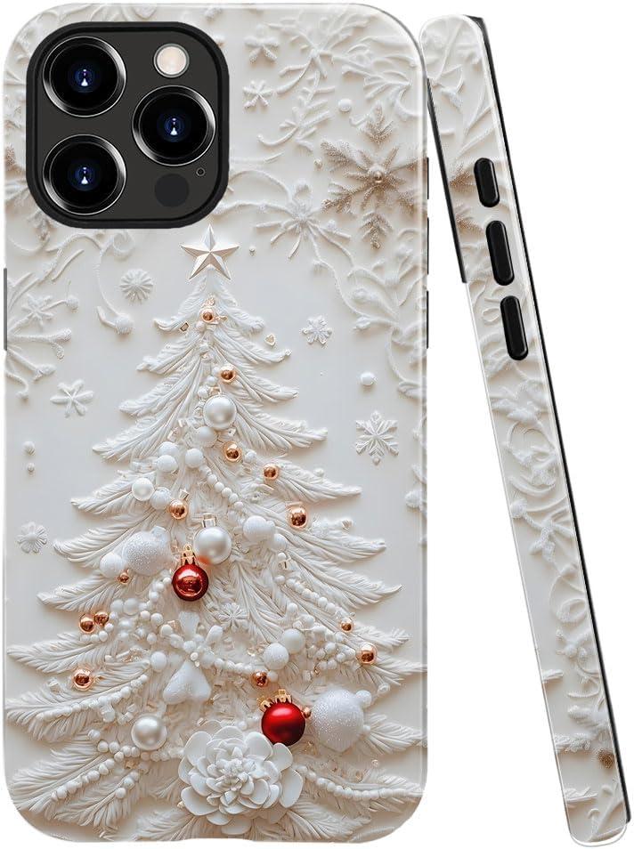 Case for iPhone 16 Pro - Slim Fit Anti-Scratch Phone Case for Girl Women - Christmas Tree White (Glossy)