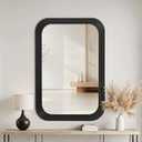 AMOISE 36x24 Inch Rectangle Wall Mirror with Wood Frame, Black Rounded Corners, Wall Mounted for Bathroom Vanity, Living Room, Bedroom, Entryway
