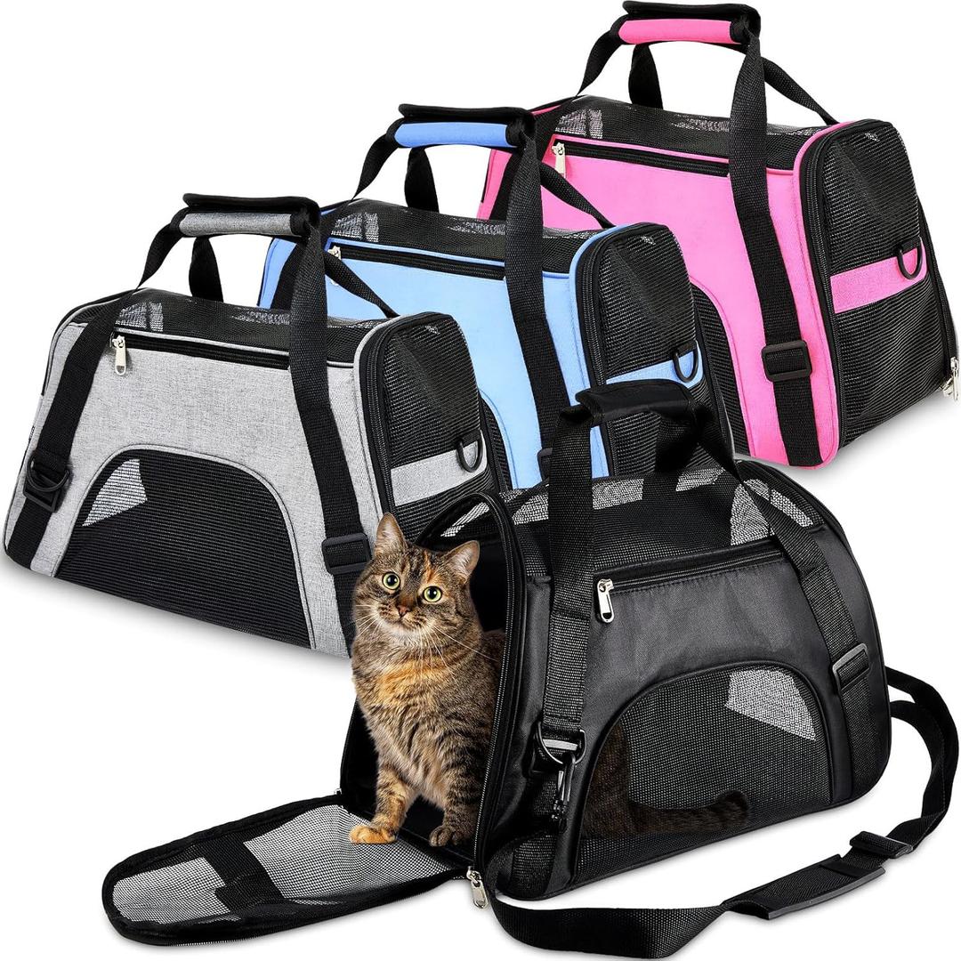 Sweetude 4 Pcs Cat Carrier Soft Pet Carrying Bag for Cat Under 13lbs, 16.9X 11x 7.5 Inch, Soft Sided Foldable Comfortable Portable Bag for Small Pet Travel(Black, Gray, Pink, Blue)