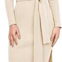 ANRABESS Womens Long Sleeve Sweater Dress Crew Neck Slim Fit Slit Tie Waist 2025 Ribbed Knit Bodycon Midi Dress Fall Outfits (Small, Beige)