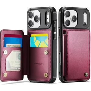 Vinich for iPhone 17 Pro Wallet Case with Card Holder, RFID Blocking Credit Slots Kickstand Shockproof Phone Cover Fit for iPhone 17 Pro 6.3" WineRed