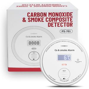 10Year Battery Smoke and Carbon Monoxide Detector 2in1 with Digital Display, 85dB Visual & Audible Alarm, Easy Setup for Living Room,Camper,RV, Brings Peace of Mind, Pack of 1
