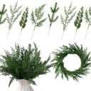 Suncalla 100 Pcs Christmas Artificial Pine Branches Assorted Faux Picks Cedar Leaves Needle Sprigs Plastic Christmas Greenery Pine Stems for Xmas Wreaths Garlands DIY Accessories Home Garden Decor