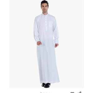 Men's Muslim Clothes Durable Kaftan Robe Dubai Long Gown Ethnic Clothes,1pc Soft Robe White 
160