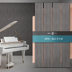 UMIACOUSTICS 4 PCS Acoustic Panels, 94.4" x 11.8" Decorative 3D Sound Proof Panels for Home Office Cinema -Grey