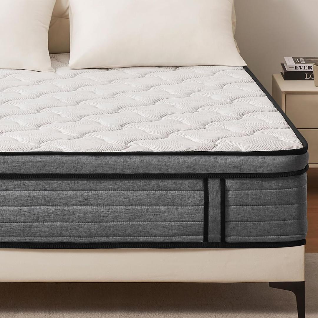 VKT 14 Inch Queen Hybrid Mattress - Medium Firm Feel Back Support, Mattress in a Box with Individual Pocket Springs, Cooling Memory Foam for Pressure Relief with CertiPUR-US Certified