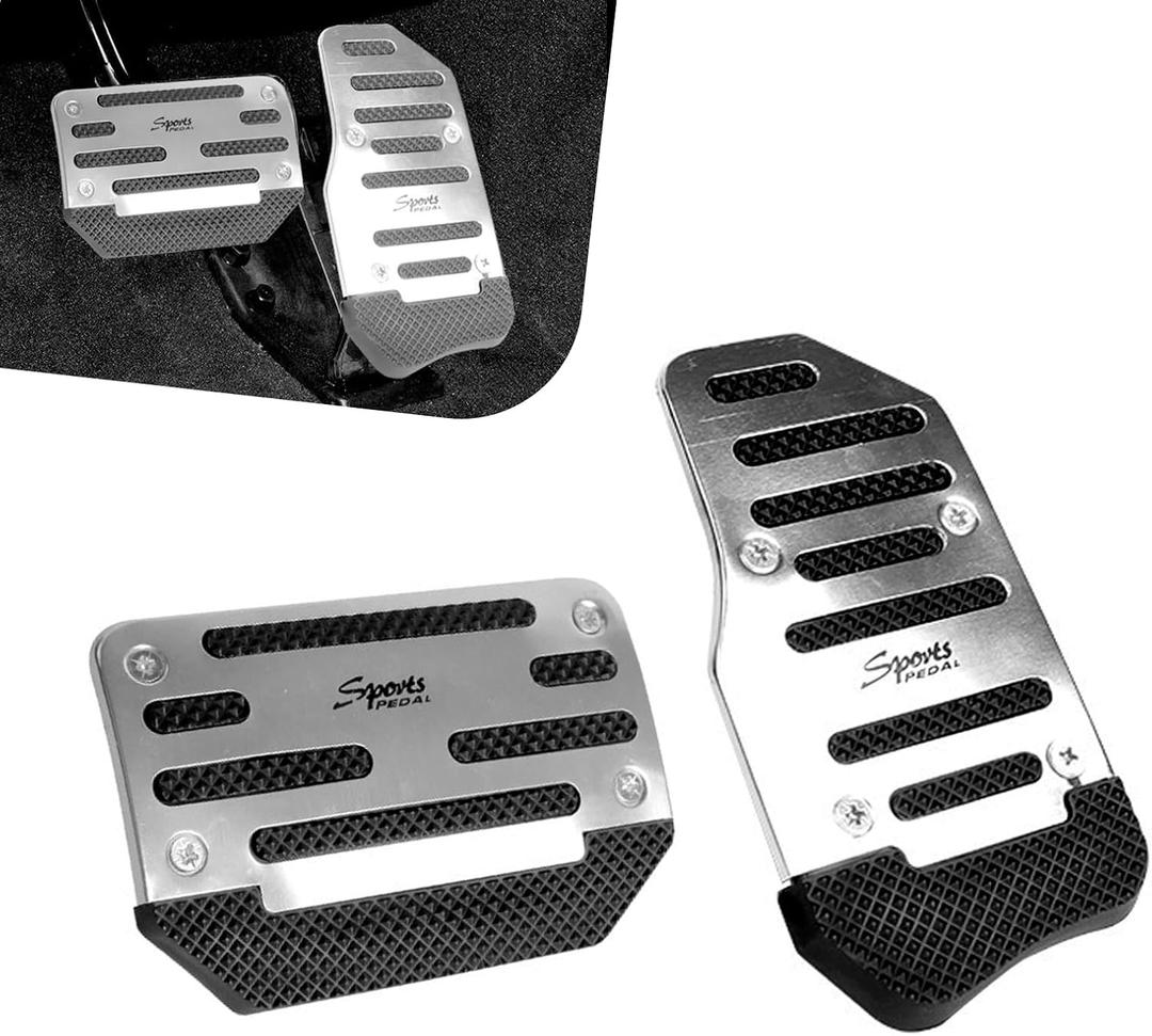 2 PCS Car Pedal Covers, Aluminum Alloy Brake Throttle Clutch Pedal Covers Kit, Non-slip Treadle Protector Set, Universal Car Interior Accessories (Silver)