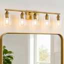 5 Light Bathroom Vanity Light Brushed Gold,32" Bathroom Light Fixtures,Gold Wall Sconces for Living Room Bedroom,E26 Base