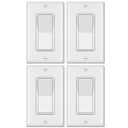 BESTTEN 4 Pack 4-Way Decorator Wall Light Switch with Wallplate, 15A 120/277V, On/Off Paddle Rocker Interrupter, Self-Grounding, UL Listed, White