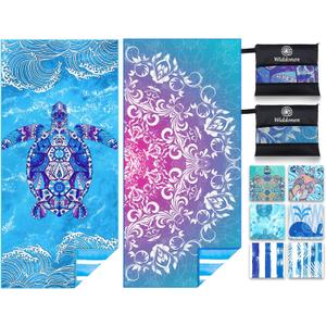 2 Pack Microfiber Lightweight Beach Towel Sand Free Quick Dry Absorbent Thin Compact Towels for Swimming Pool Camping Beach Accessories Large Easy Pack Travel Things for Vacation Essentials Gift