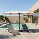 15FT Patio Umbrella with Solar Lights, Double-Sided Extra Large Outdoor Table Umbrella with Base Included, Heavy-Duty 12 Iron Ribs Market Umbrella for Garden, Pool, Backyard, Creamy White