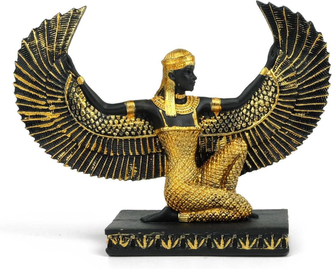 TRANSGOOD Open Wings Kneeling Egyptian Isis Figurine Ancient Egyptian Mythology Goddess Sculpture Home Dcor Collectible Figurine Egypt Souvenirs