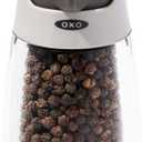OXO Good Grips Contoured Mess-Free Pepper Grinder, Adjustable Ceramic Grinder with Five Settings, Black Pepper Mill for Home and Kitchen, Spice Tool and Kitchen Gadget (Gray)