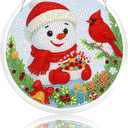 Eiflow Glass Christmas Diamond Art Hanging Kit for Adults, DIY Stained Glass Diamonds Painting Door Hanger Board Kit, Crystal Diamond Art Painting Pendant Ornament Full Drill (Snowman and Cardinal)