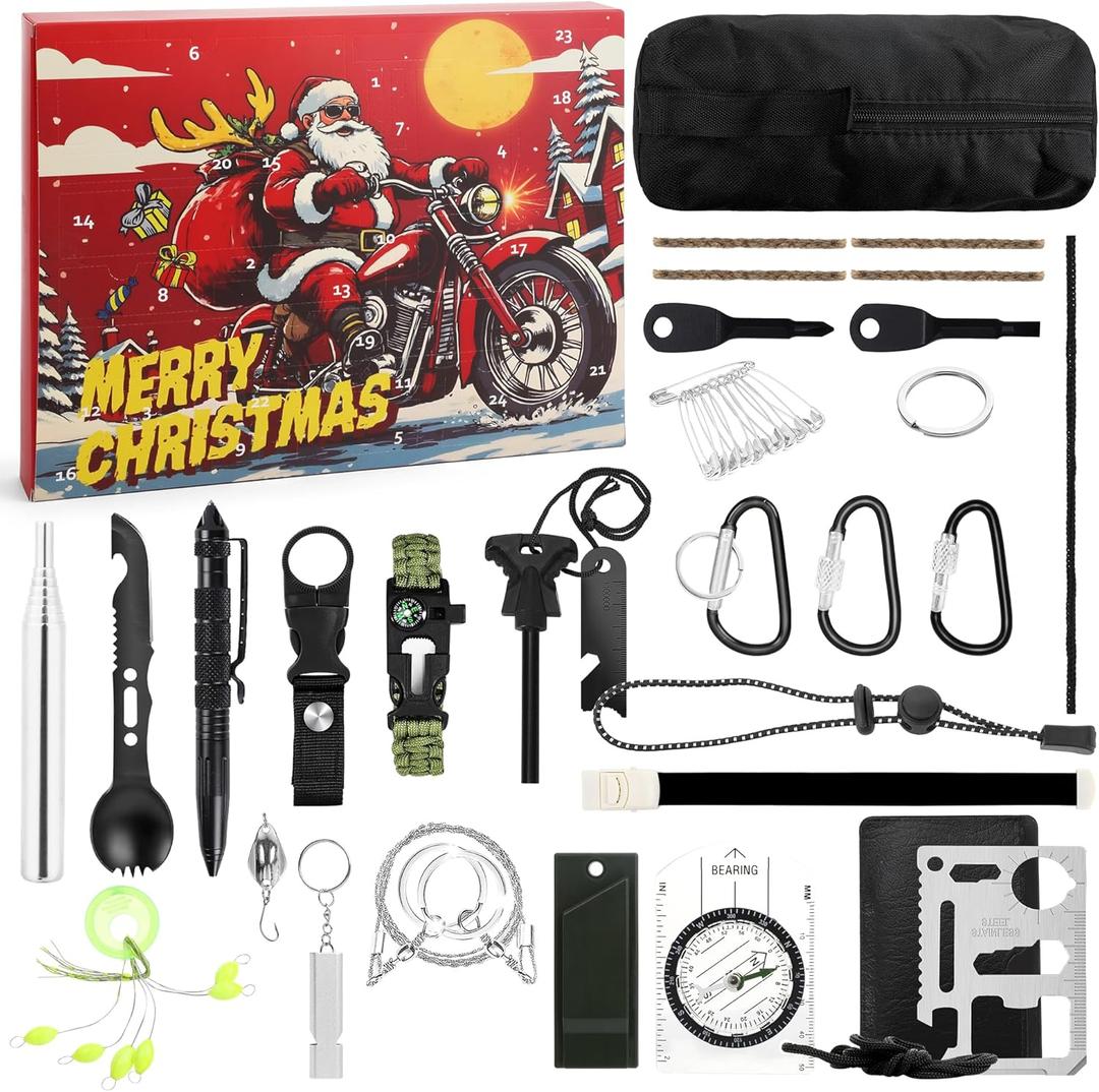 2 x Advent Calendar 2025-24 Day Survival Kit for Adult and Teenager Christmas Countdown Surprise Gift, Adventure Survival Tools for Outdoor Camping Gear, Fishing, Hunting