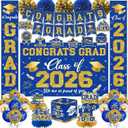 2026 Graduation Decorations - Blue Gold Congrats Grad Party Supplies include Card Box, Backdrop, Banner and Balloons for Class of 2026 Decorations Set