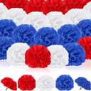 Syhood 50 Pcs 4th of July Marigold Flower Bulk Memorial Day Decorations Patriotic Flowers for Floral with Stems DIY Garland(2.4 Inch, Independence Day Colors) (Blue, Red, White)