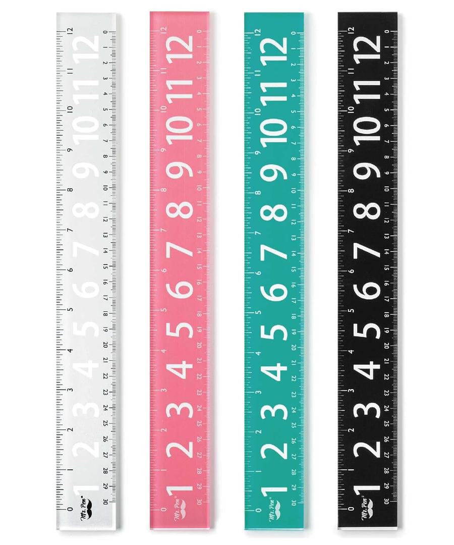 Mr. Pen- Plastic Rulers with Large Numbers, 4 Pack, 12 Inch, Easy-to-Read Markings, Scratch-Resistant Design, Durable Ruler for Crafting Office & School, Colorful Rulers for Kids, School Supplies