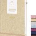 A5 Top Spiral Notebook, Fabric Hardcover College Ruled Journal | 100GSM Paper 160 Lined Pages, 5.7"x8.39" Steno Pads with Elastic Band & Pen Loop, for Work, School Note Taking (Khaki)