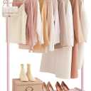 SONGMICS Clothes Rack with Wheels, Clothing Rack for Hanging Clothes, 25.4mm Metal Garment Rack with Dense Mesh Storage Shelf, 110 lb Load Capacity, 2 Brakes, Pink UHSR025P01