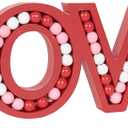 OMISHE LOVE Sign for Tabletop or Wall Hanging, Freestanding Rustic Beaded Letters for Farmhouse Home Table Decor, Gift for Wedding, Housewarming, Valentines Day, Thanksgiving, Red