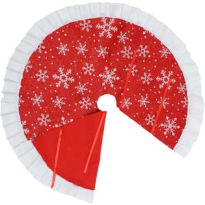 ULTECHNOVO 35. 4 Inch Large Christmas Tree Skirt Xmas Soft Cover Mat Decor Snowflake Collar Farmhouse Tree Skirt for Holiday Ornaments Party Home Indoor Decorations (Red)