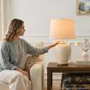 USumkky 25" Vintage Ceramic Table Lamp for Living Room Bedroom Retro White