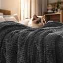 PHF Ultra Soft Flannel Fleece Blanket King Size, Lightweight 3D Jacquard Fleece Blanket, No Shedding, No Pilling, Luxury 340GSM Aesthetic Fluffy Cozy for Bed Room Decor, 108"x90", Dark Grey