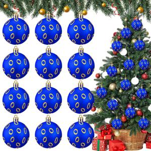 Jenaai 12 Pcs Blue Christmas Ball Ornaments Video Ornaments Ball, 2.4 Inch Blue and Gold Rings Video Game Plastic Cartoon Balls for Xmas Trees Birthday Party Decor