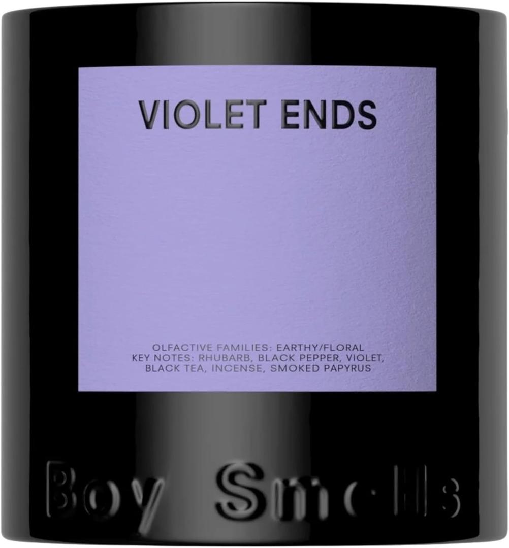 Boy Smells Violet Ends Candle - Aromatic Candle for Home with Rhubarb, Violet and Smoked Papyrus - Cotton Wick
