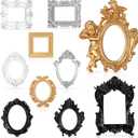 Yulejo 10 Pcs Mini Gold Picture Frames Small Vintage Resin Antique Photo Frame Tiny Baroque Ornate Frame for DIY Jewelry Display Wall Home Wedding Decor, Without Glass or Backing(Retro Colors)